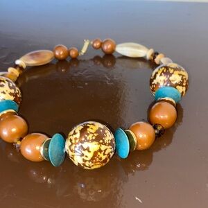 Elegant Brown and Teal Beaded Necklace